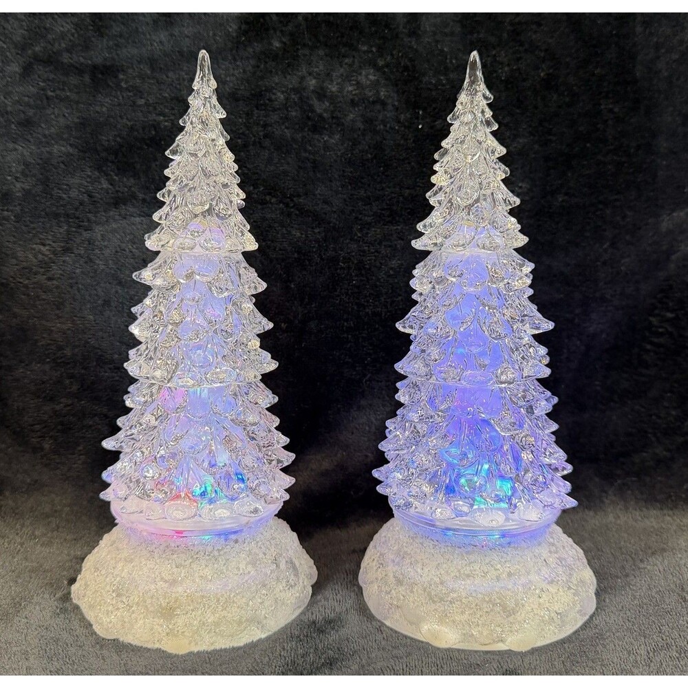 Christmas Lighted Acrylic Tree Set of 2 Color Changing LED Frosted Snow Holiday
